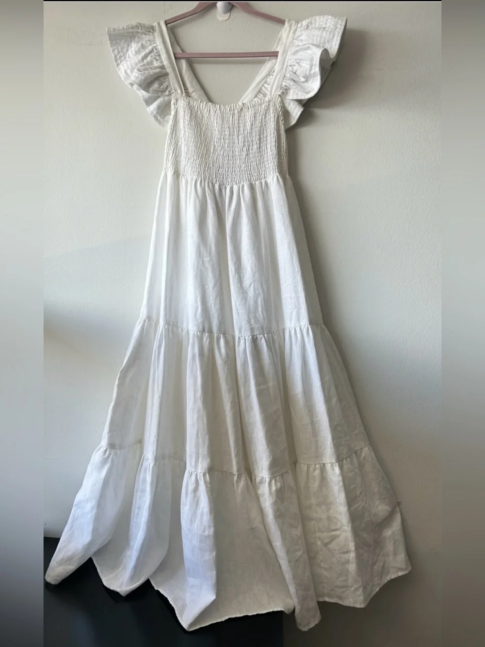 NWT Maria Cayetana Luxury Hand made in Mexico White Linen Maxi Dress - Picture 2 of 16
